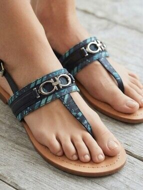 Coach Sammy Jacquard flip flop sandals ankle straps shoes sz 7B